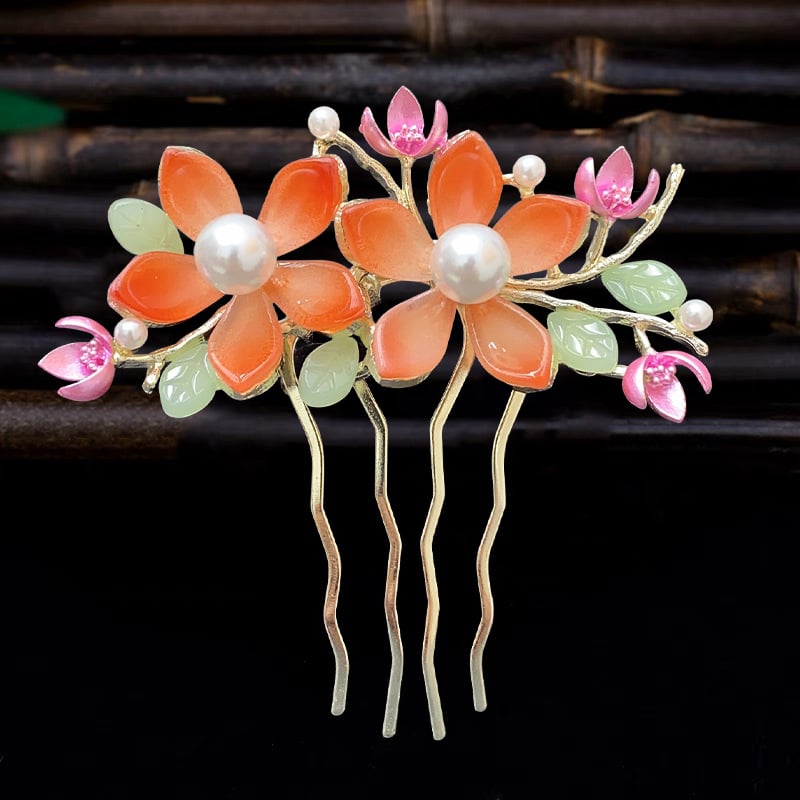 Античен стил дамска украса за коса с цвете, сплав и перлени вложки