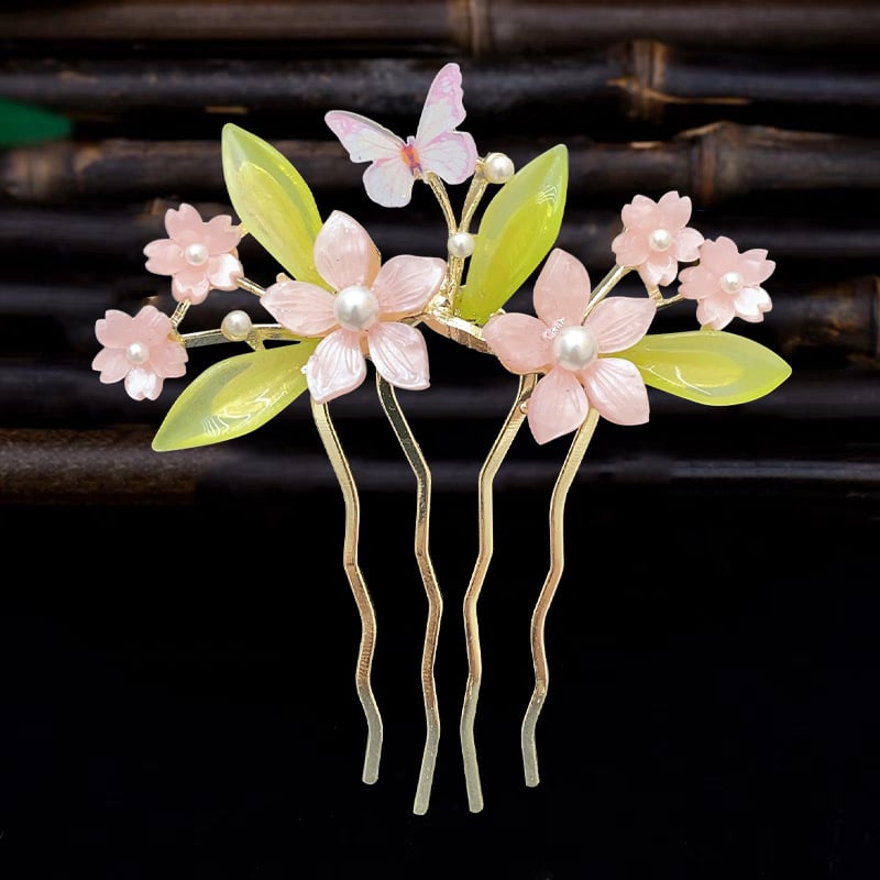 Античен стил дамска украса за коса с цвете, сплав и перлени вложки