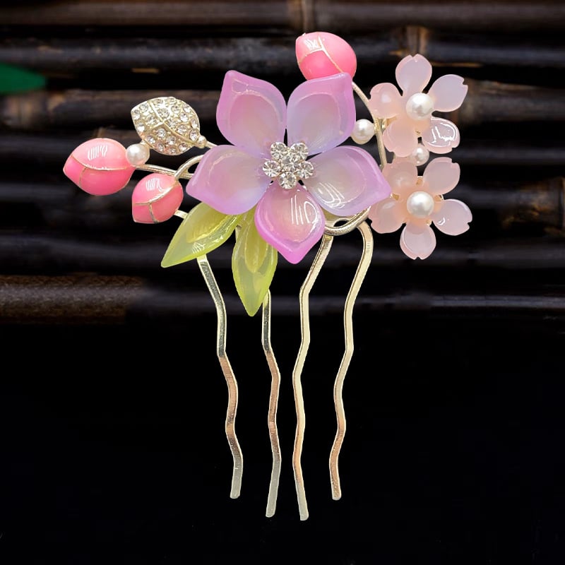 Античен стил дамска украса за коса с цвете, сплав и перлени вложки