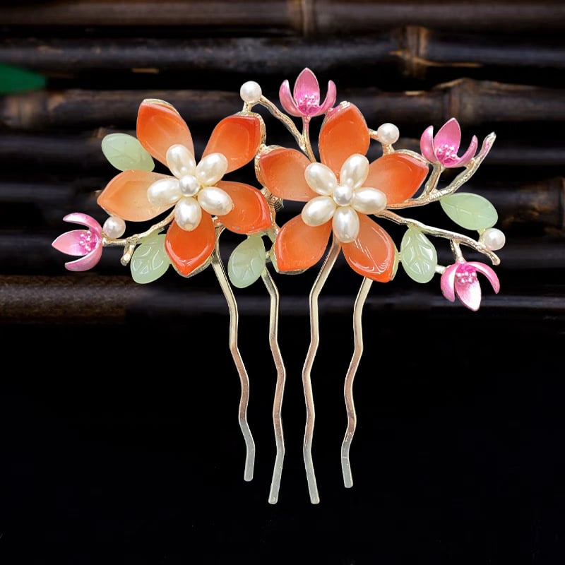 Античен стил дамска украса за коса с цвете, сплав и перлени вложки