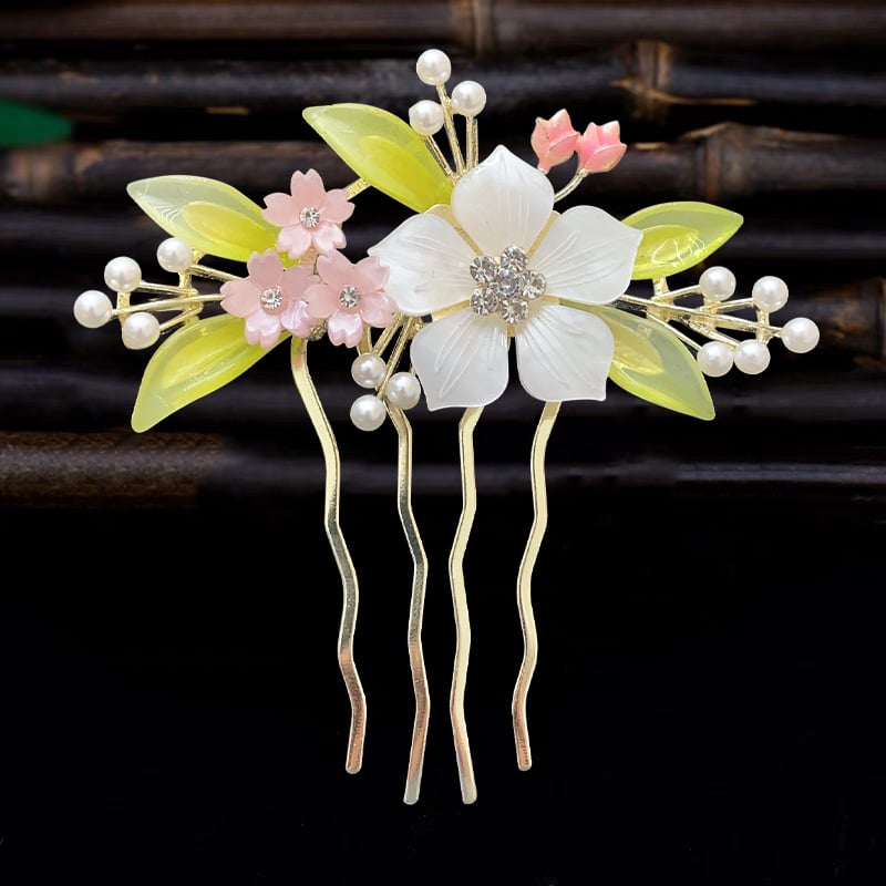Античен стил дамска украса за коса с цвете, сплав и перлени вложки