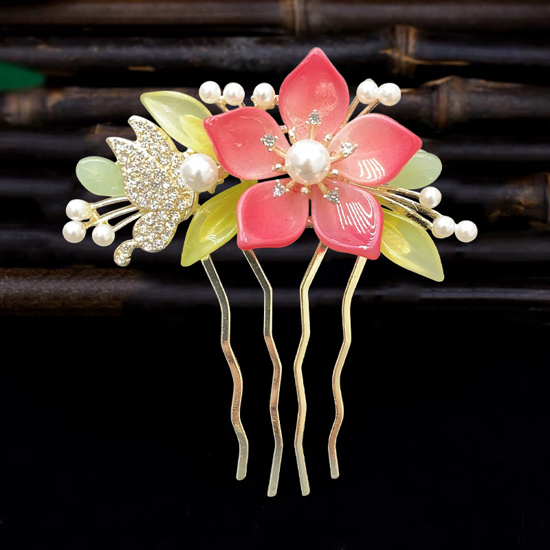 Античен стил дамска украса за коса с цвете, сплав и перлени вложки