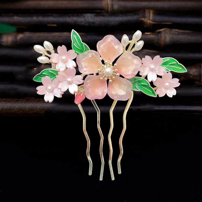 Античен стил дамска украса за коса с цвете, сплав и перлени вложки