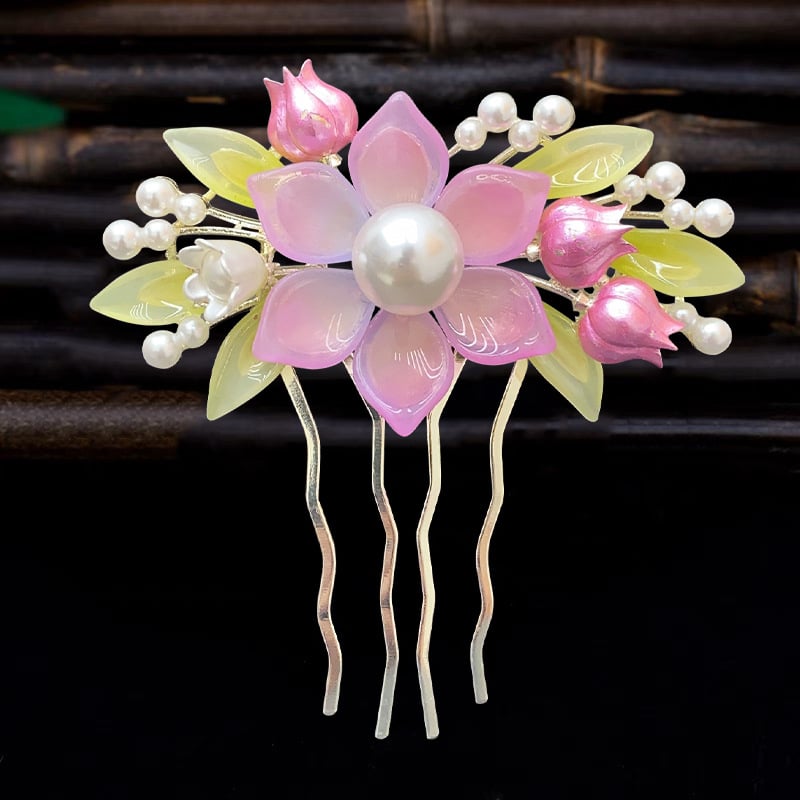 Античен стил дамска украса за коса с цвете, сплав и перлени вложки