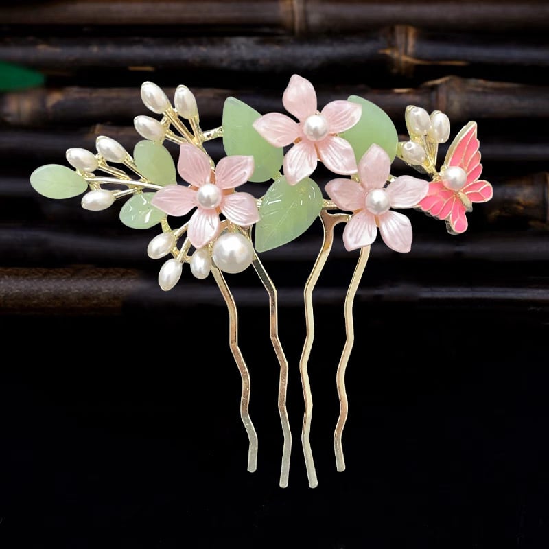 Античен стил дамска украса за коса с цвете, сплав и перлени вложки