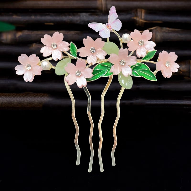Античен стил дамска украса за коса с цвете, сплав и перлени вложки