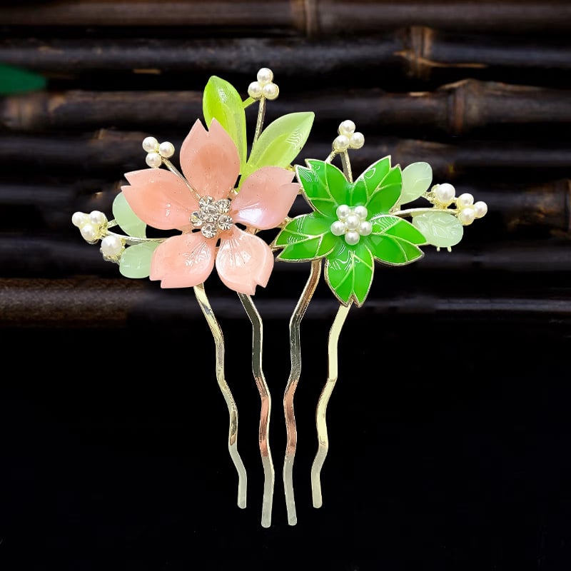 Античен стил дамска украса за коса с цвете, сплав и перлени вложки