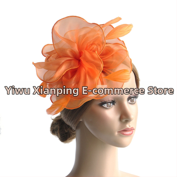 Galvas rotājums ar sietu, spalvu akcentiem un organza plīvuru, rokas darbs, stils Ruili, MSM-052, pielāgošana pieejama