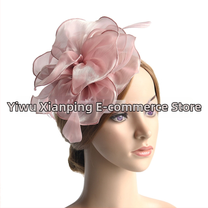 Украс за глава с мрежеста структура, пера и воал от органза; ръчна изработка, стил Руйли, MSM-052, персонализиране по заявка