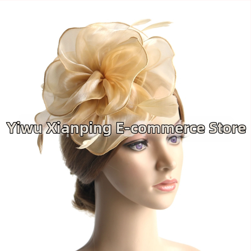 Украс за глава с мрежеста структура, пера и воал от органза; ръчна изработка, стил Руйли, MSM-052, персонализиране по заявка