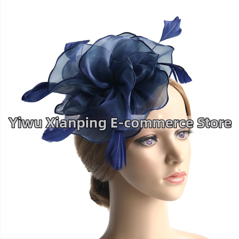 Galvas rotājums ar sietu, spalvu akcentiem un organza plīvuru, rokas darbs, stils Ruili, MSM-052, pielāgošana pieejama