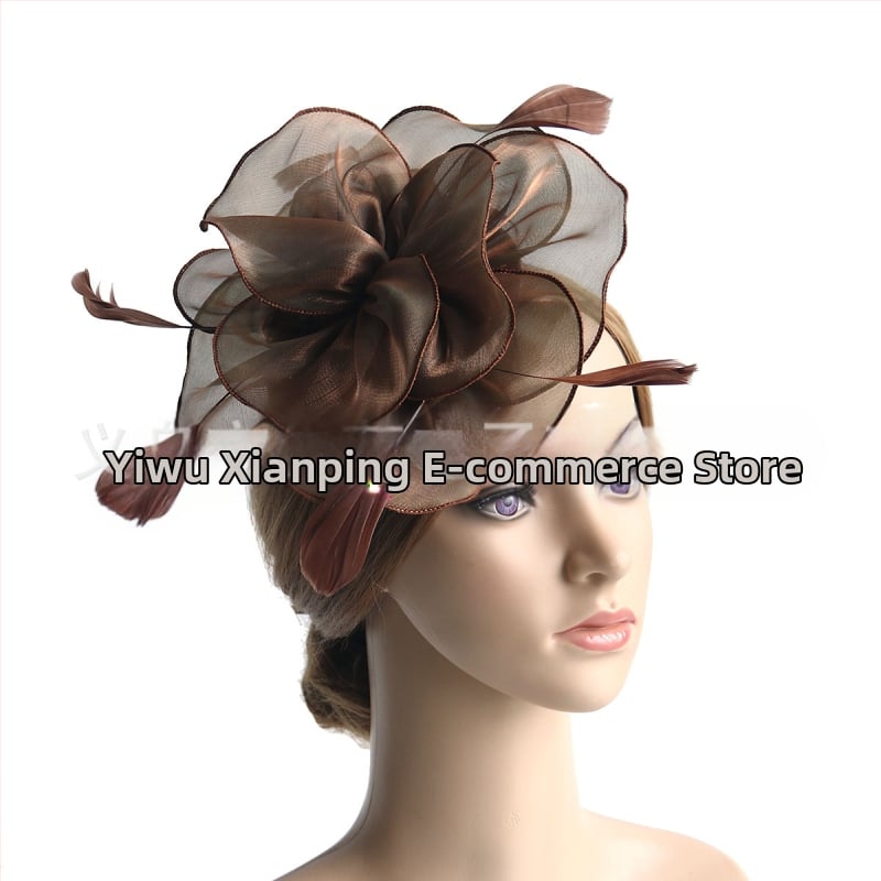 Galvas rotājums ar sietu, spalvu akcentiem un organza plīvuru, rokas darbs, stils Ruili, MSM-052, pielāgošana pieejama