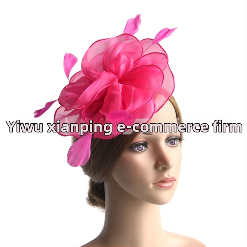 Galvas rotājums ar sietu, spalvu akcentiem un organza plīvuru, rokas darbs, stils Ruili, MSM-052, pielāgošana pieejama