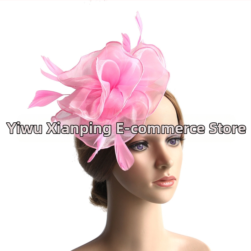 Galvas rotājums ar sietu, spalvu akcentiem un organza plīvuru, rokas darbs, stils Ruili, MSM-052, pielāgošana pieejama