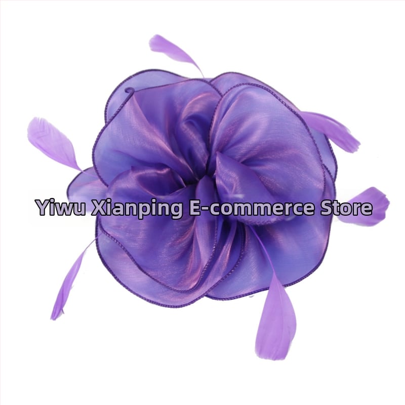 Galvas rotājums ar sietu, spalvu akcentiem un organza plīvuru, rokas darbs, stils Ruili, MSM-052, pielāgošana pieejama