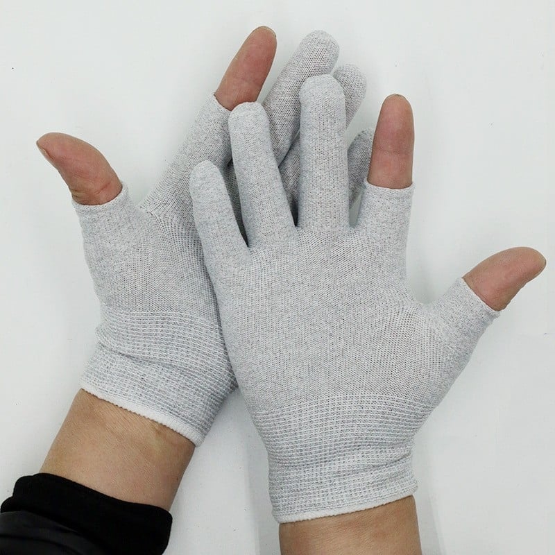 Darbo saugos pirštinės, neslidžios, su PU danga ant pirštų ir delnų, anglies pluoštas, atvirų pirštų dizainas (Svoris: 24 g)
