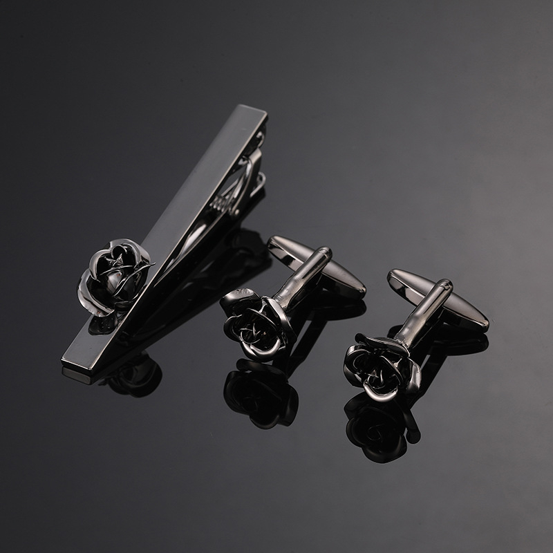 Kaklaraiščio segtuvas ir manžetų segtukai – varis, elektroplakavimas, geometrinis stilius, universalus, kodas LDJXK01