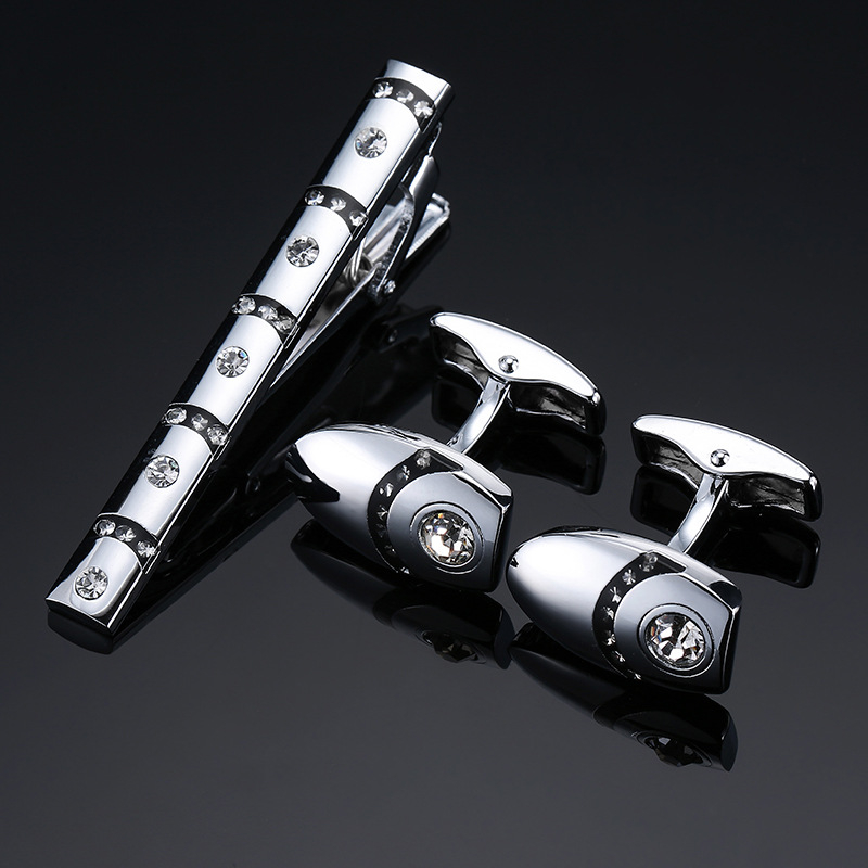 Kaklaraiščio segtuvas ir manžetų segtukai – varis, elektroplakavimas, geometrinis stilius, universalus, kodas LDJXK01