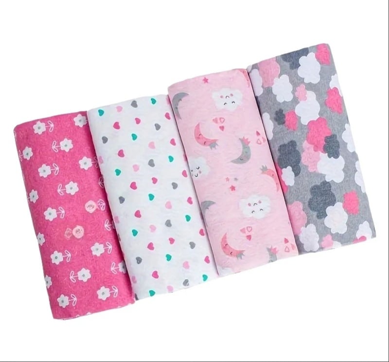 Love Shimo flanelinė kūdikio antklodė, 4 vnt., naujagimiams 0–1 m., raštai: gyvūnai, dryžiai, animaciniai, raidės, taškai