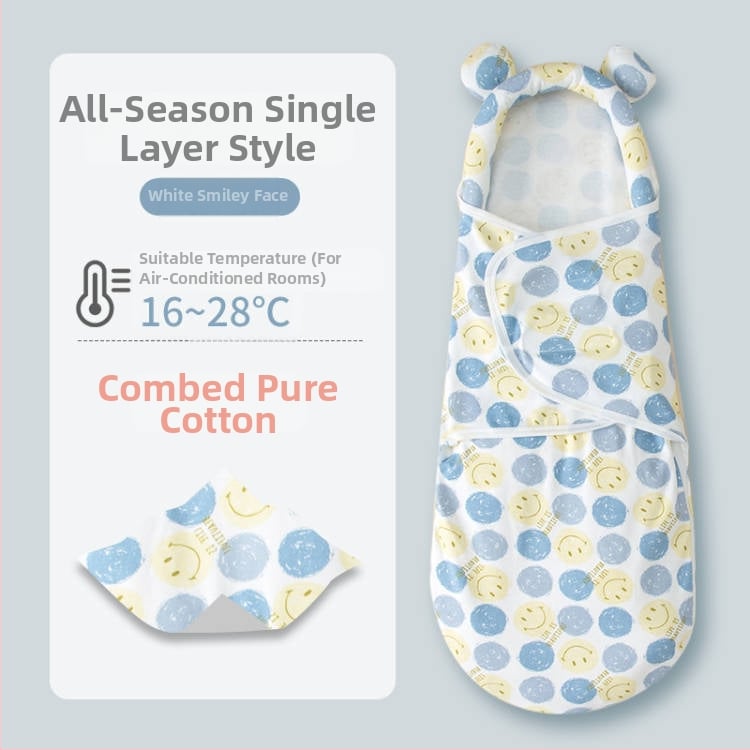 Naujagimio miego maišelis su įvyniojimu, medvilnė, gyvūnų raštas, tinkamas kūdikiams ir mažyliams (1–3 m.), visų metų naudojimui — pavasaris 2025