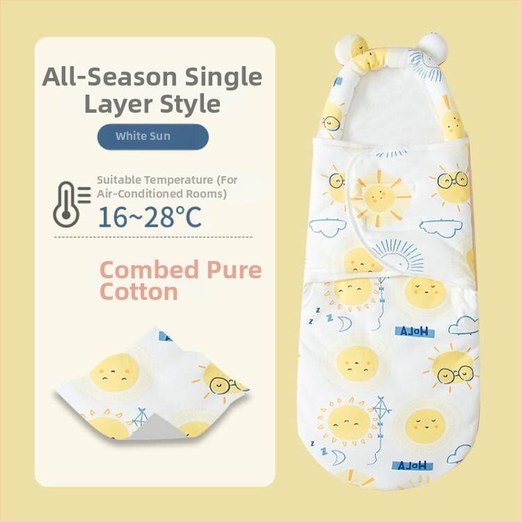 Naujagimio miego maišelis su įvyniojimu, medvilnė, gyvūnų raštas, tinkamas kūdikiams ir mažyliams (1–3 m.), visų metų naudojimui — pavasaris 2025