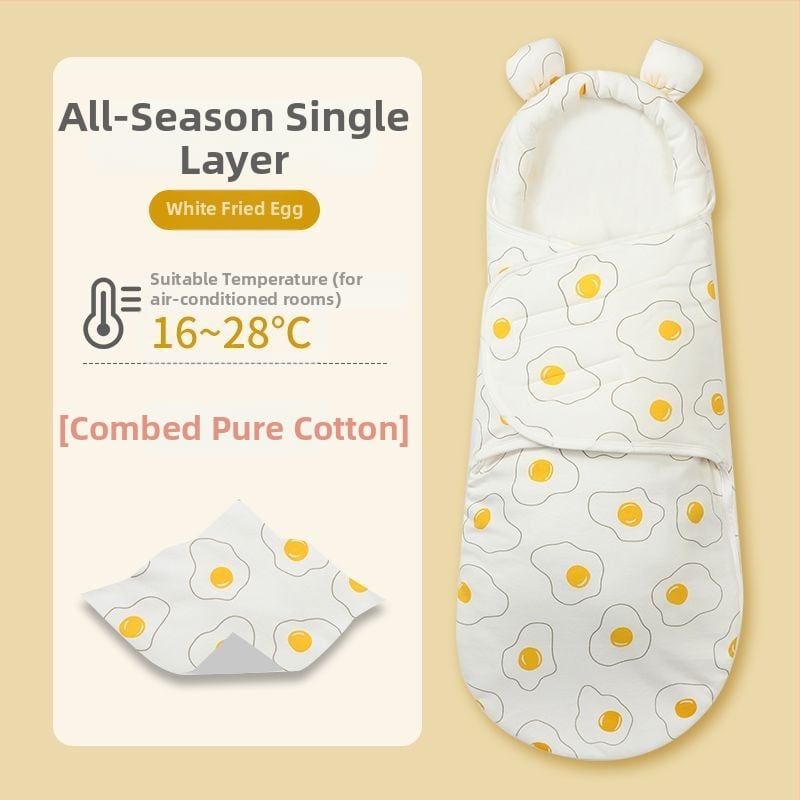 Naujagimio miego maišelis su įvyniojimu, medvilnė, gyvūnų raštas, tinkamas kūdikiams ir mažyliams (1–3 m.), visų metų naudojimui — pavasaris 2025