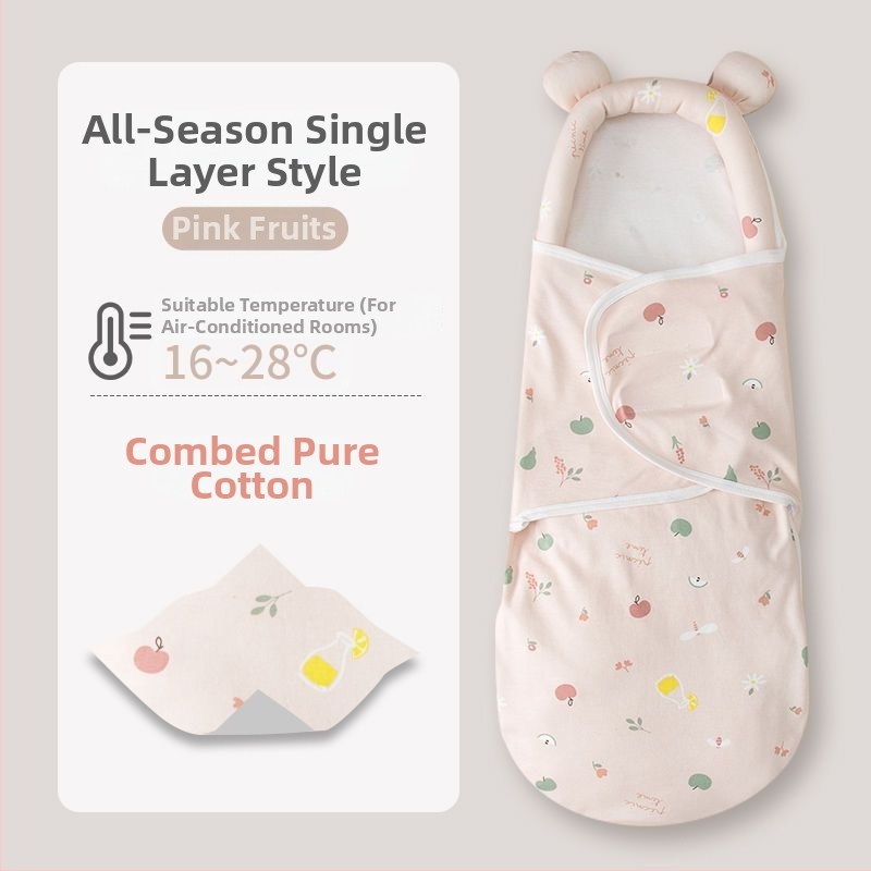 Naujagimio miego maišelis su įvyniojimu, medvilnė, gyvūnų raštas, tinkamas kūdikiams ir mažyliams (1–3 m.), visų metų naudojimui — pavasaris 2025