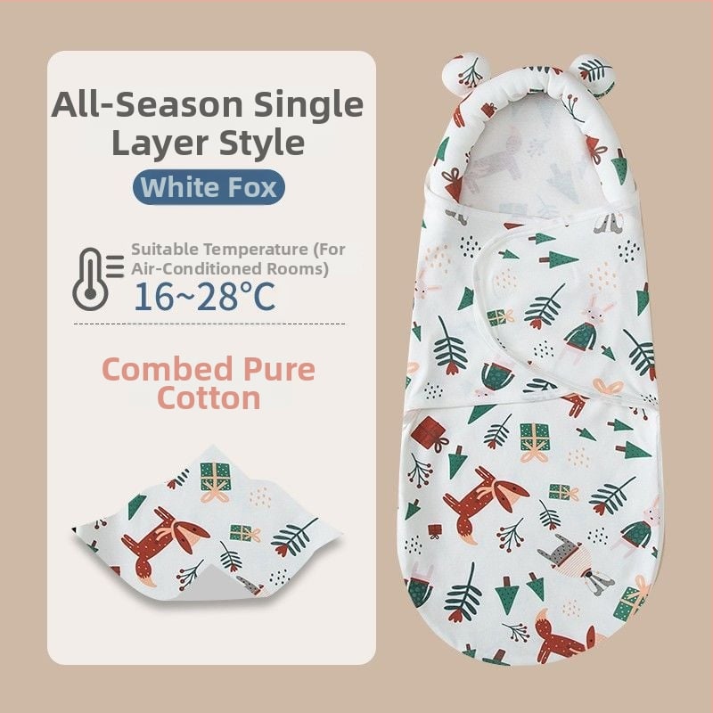 Naujagimio miego maišelis su įvyniojimu, medvilnė, gyvūnų raštas, tinkamas kūdikiams ir mažyliams (1–3 m.), visų metų naudojimui — pavasaris 2025