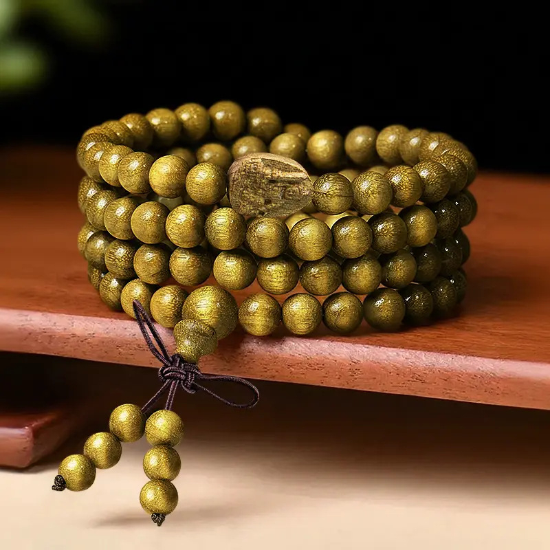 Etnikai stílusú Golden Nanmu karkötő, dupla kör, a születési év tizenkét állatával és nyolc védővel, kézzel készített és polírozott