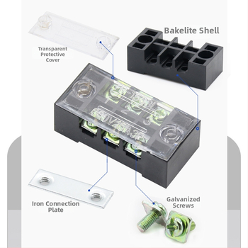 TB seeria terminaliblokk, kaabliühendaja, 15/25/45A, 3/4/6/10/12 positsiooni, fikseeritud jaotusblokk