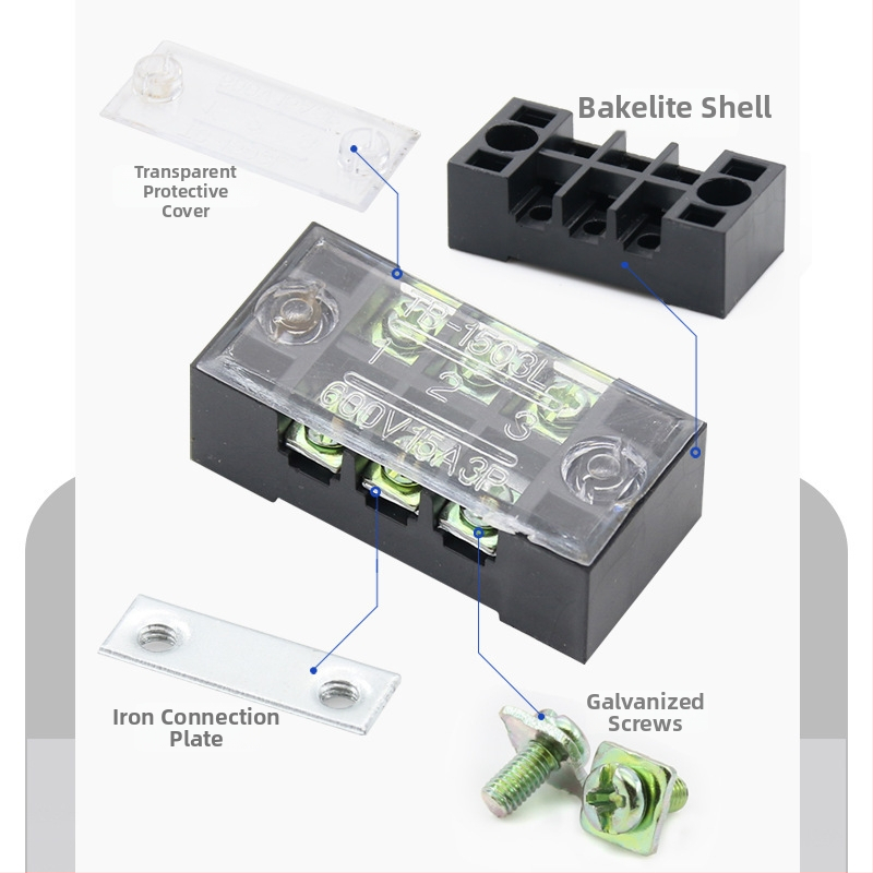 TB серия терминален блок, 15/25/45A, 3/4/6/10/12 позиции, фиксиран разпределителен блок
