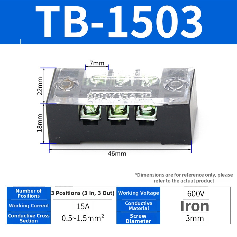 TB seeria terminaliblokk, kaabliühendaja, 15/25/45A, 3/4/6/10/12 positsiooni, fikseeritud jaotusblokk