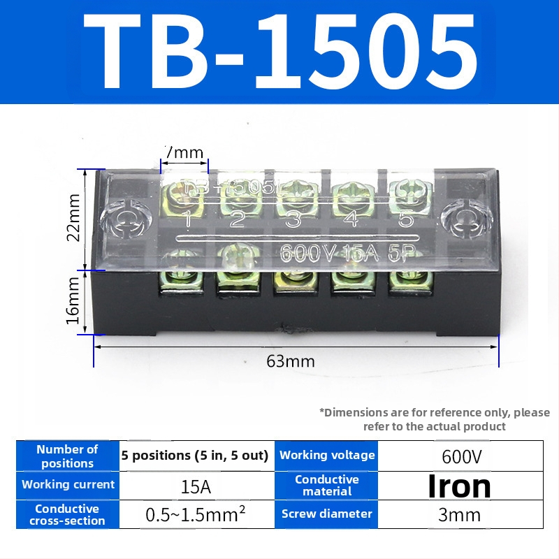 TB seeria terminaliblokk, kaabliühendaja, 15/25/45A, 3/4/6/10/12 positsiooni, fikseeritud jaotusblokk