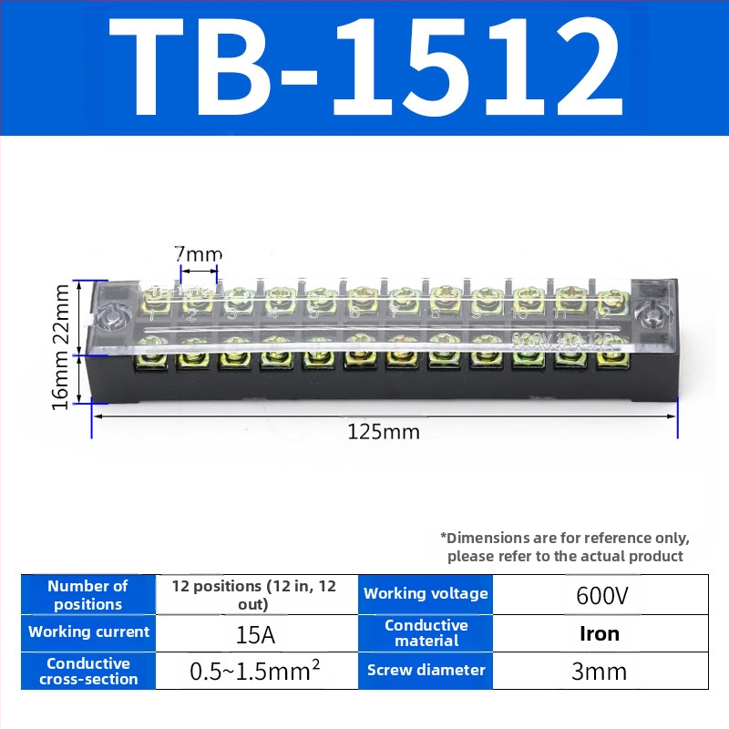 TB seeria terminaliblokk, kaabliühendaja, 15/25/45A, 3/4/6/10/12 positsiooni, fikseeritud jaotusblokk