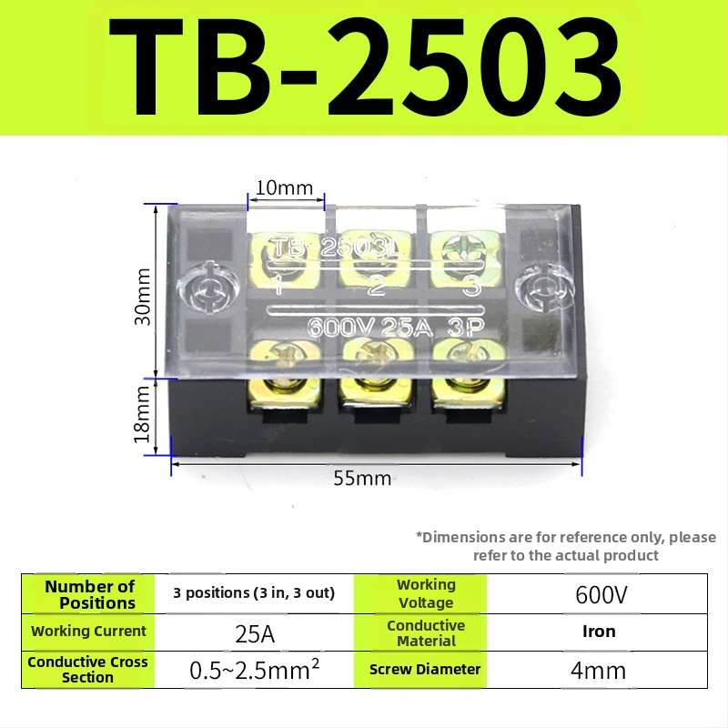 TB seeria terminaliblokk, kaabliühendaja, 15/25/45A, 3/4/6/10/12 positsiooni, fikseeritud jaotusblokk