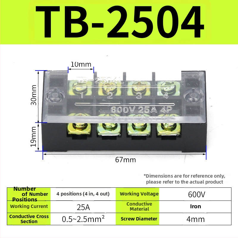 TB seeria terminaliblokk, kaabliühendaja, 15/25/45A, 3/4/6/10/12 positsiooni, fikseeritud jaotusblokk