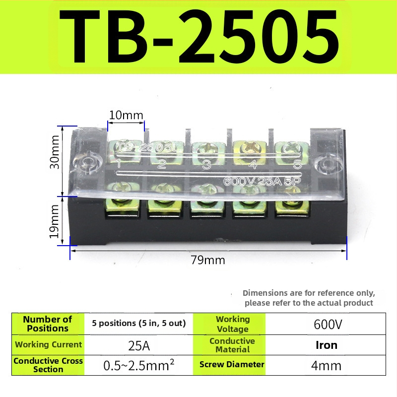TB seeria terminaliblokk, kaabliühendaja, 15/25/45A, 3/4/6/10/12 positsiooni, fikseeritud jaotusblokk