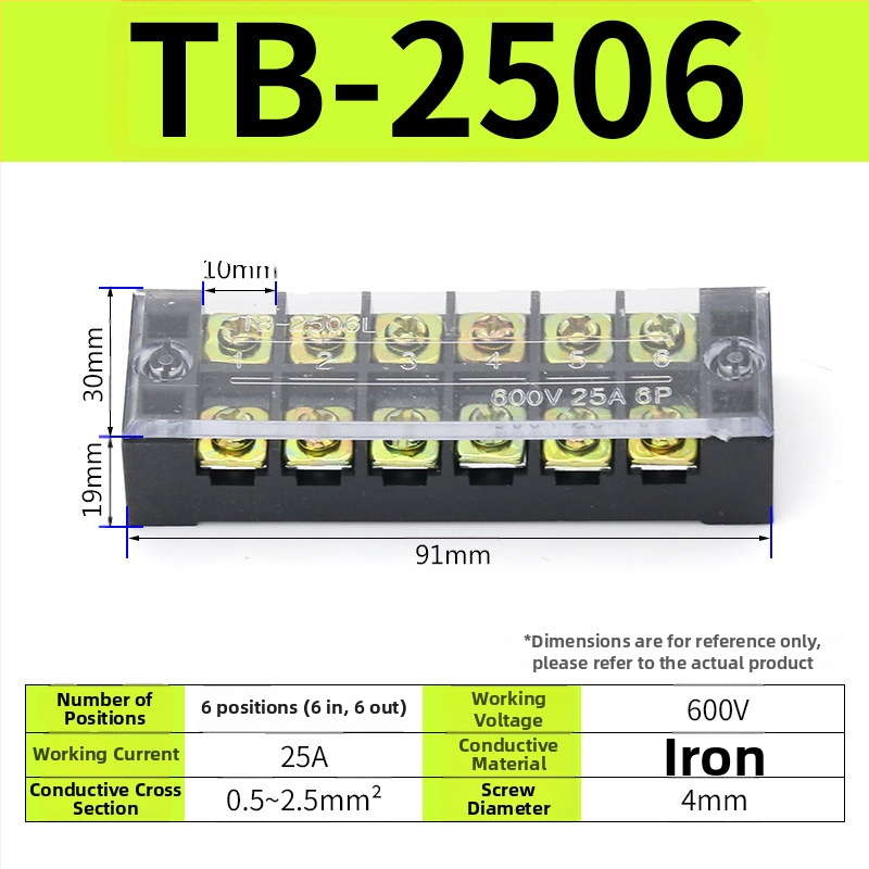 TB seeria terminaliblokk, kaabliühendaja, 15/25/45A, 3/4/6/10/12 positsiooni, fikseeritud jaotusblokk