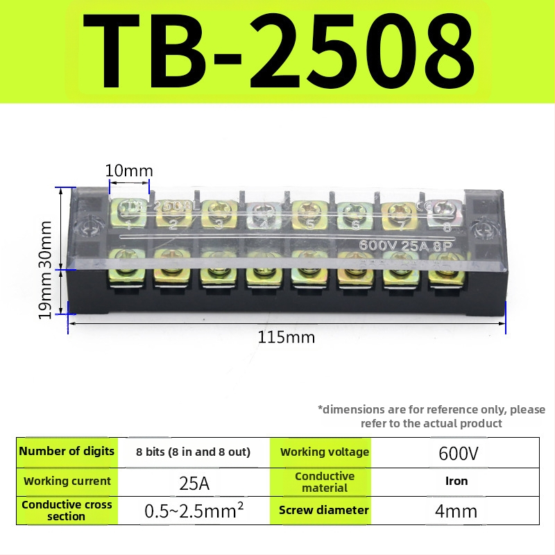 TB seeria terminaliblokk, kaabliühendaja, 15/25/45A, 3/4/6/10/12 positsiooni, fikseeritud jaotusblokk