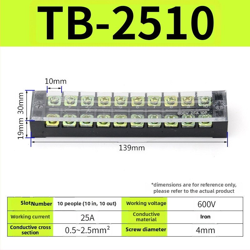TB seeria terminaliblokk, kaabliühendaja, 15/25/45A, 3/4/6/10/12 positsiooni, fikseeritud jaotusblokk
