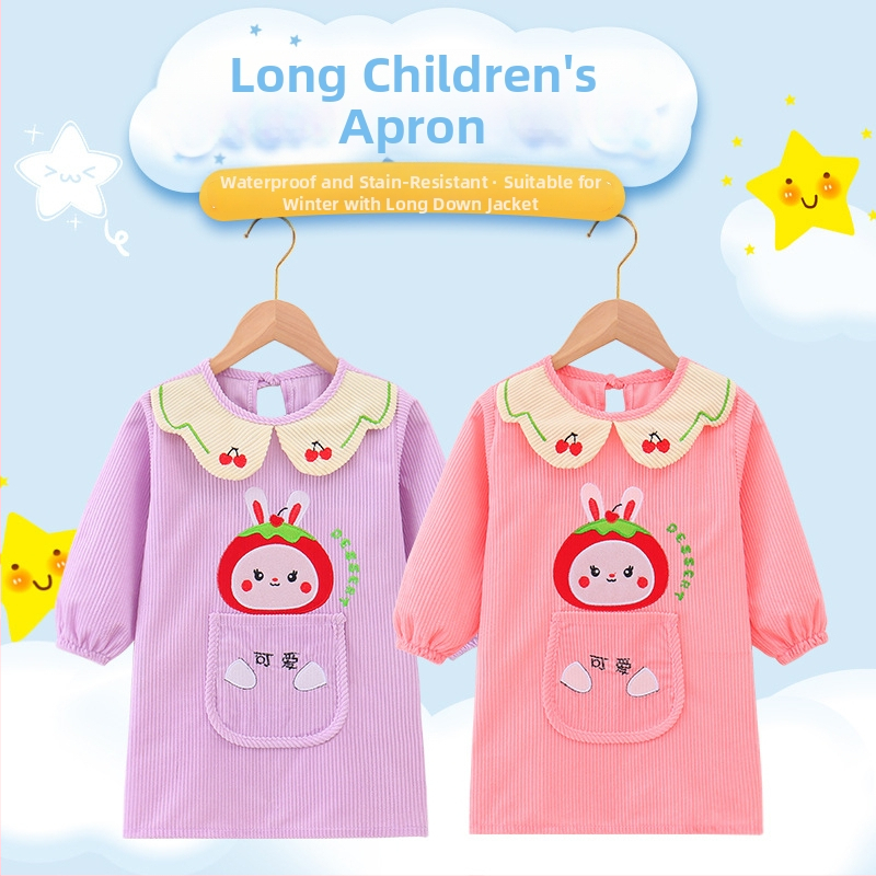 Удължена непромокаема престилка за деца, карикатурен принт, Crystal Corduroy плат, марка Shushan Lang (Непромокаема; Crystal Corduroy плат; Карикатурен принт; За възраст 1–3 години; Неутрален пол)