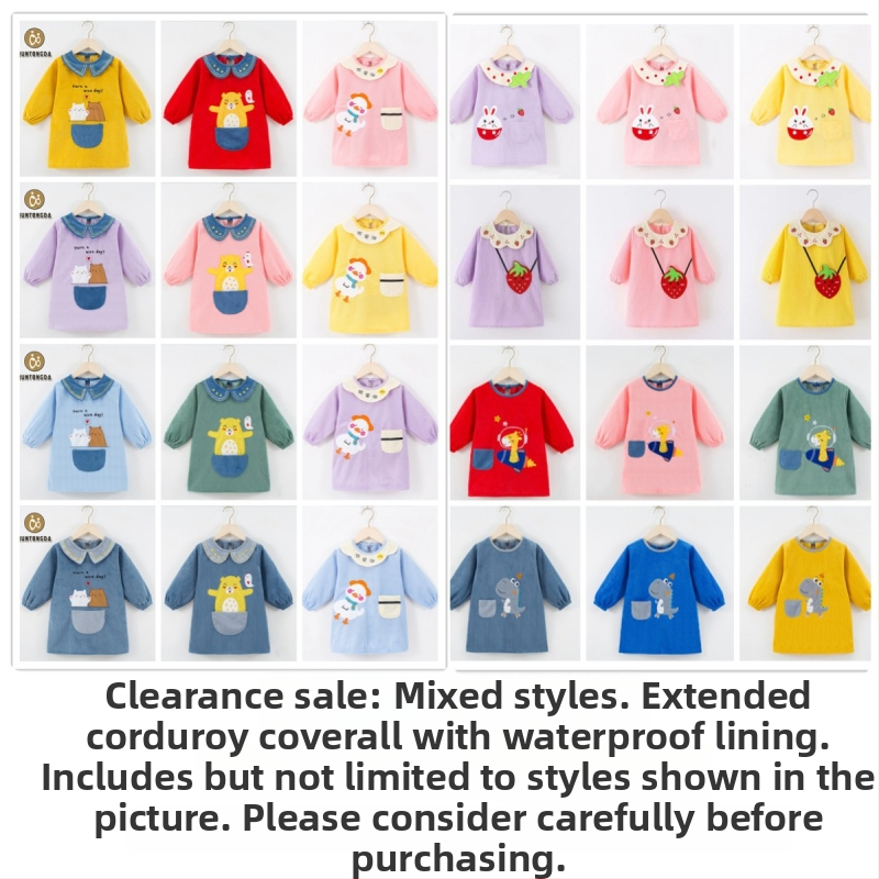 Išplėstas vandeniui atsparus vaikų smockas, animacinis raštas, Crystal corduroy audinys, prekės ženklas Shushan Lang (Atsparus vandeniui; Crystal corduroy audinys; Animacinis raštas; Amžius 1–3 metai; neutralus lytis)