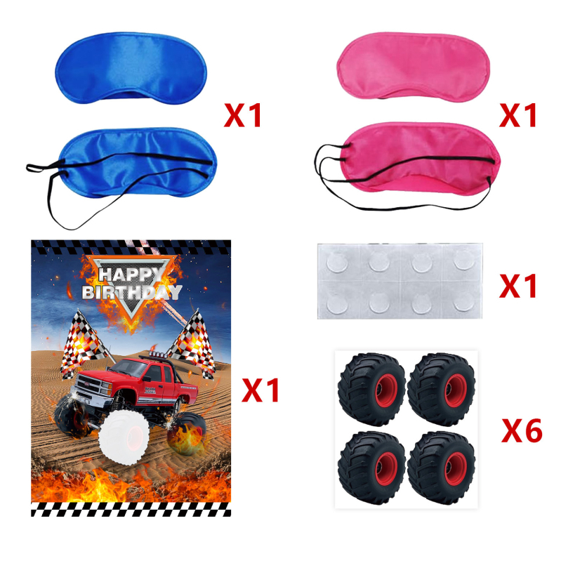 Vaikų vakarėlio plakatų rinkinys su akių užklojimo žaidimu, Monster Truck plakatas ir lipdukai; medžiaga: popierius; modelis: miesto herojus plakatas; stilius: piešinių stilius ir vakarėlis; tema: Little Spider