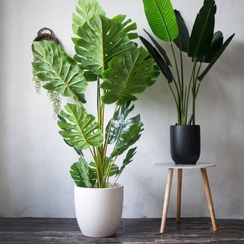 Keramiskais puķu pods Extra Large, Melns–Balts, Stāvošs uz grīdas, Vienkāršs stils, Mājas dārzkopība