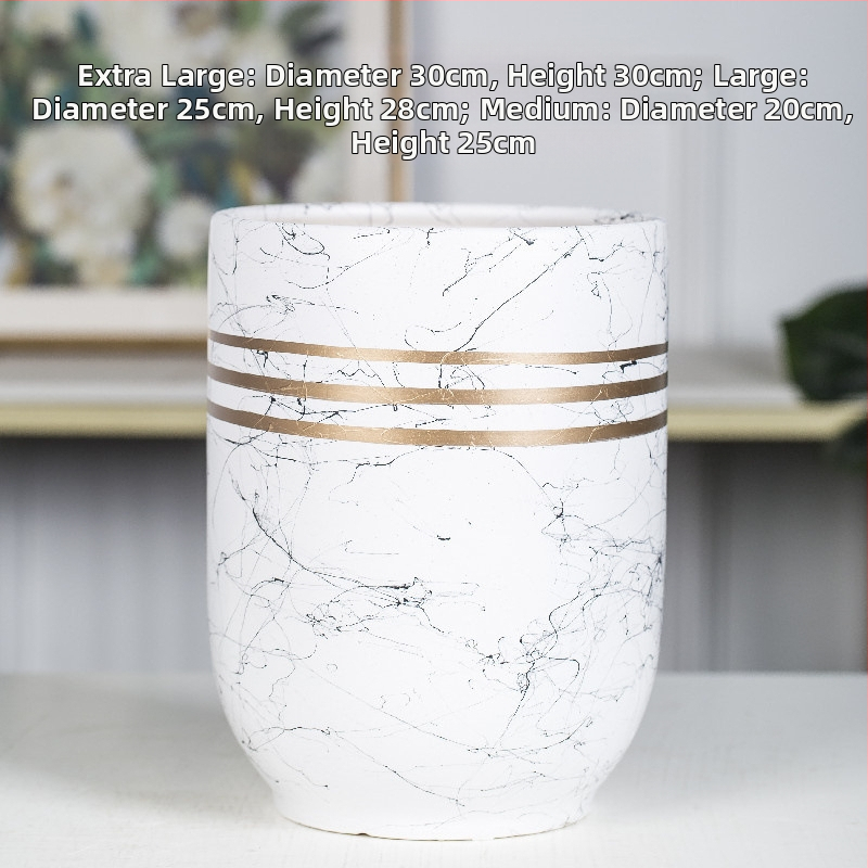 Keramiskais puķu pods Extra Large, Melns–Balts, Stāvošs uz grīdas, Vienkāršs stils, Mājas dārzkopība
