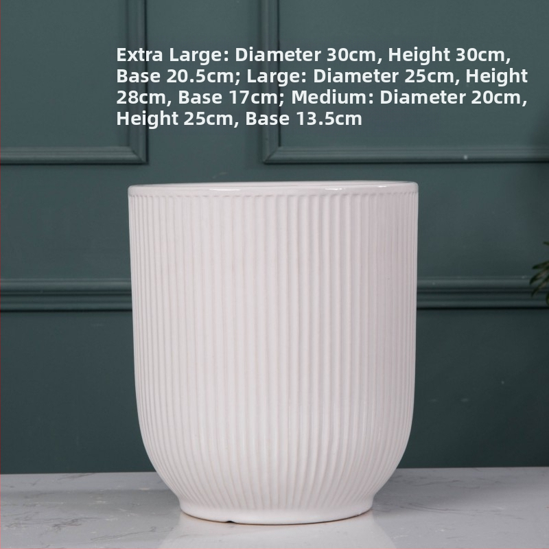 Keramiskais puķu pods Extra Large, Melns–Balts, Stāvošs uz grīdas, Vienkāršs stils, Mājas dārzkopība