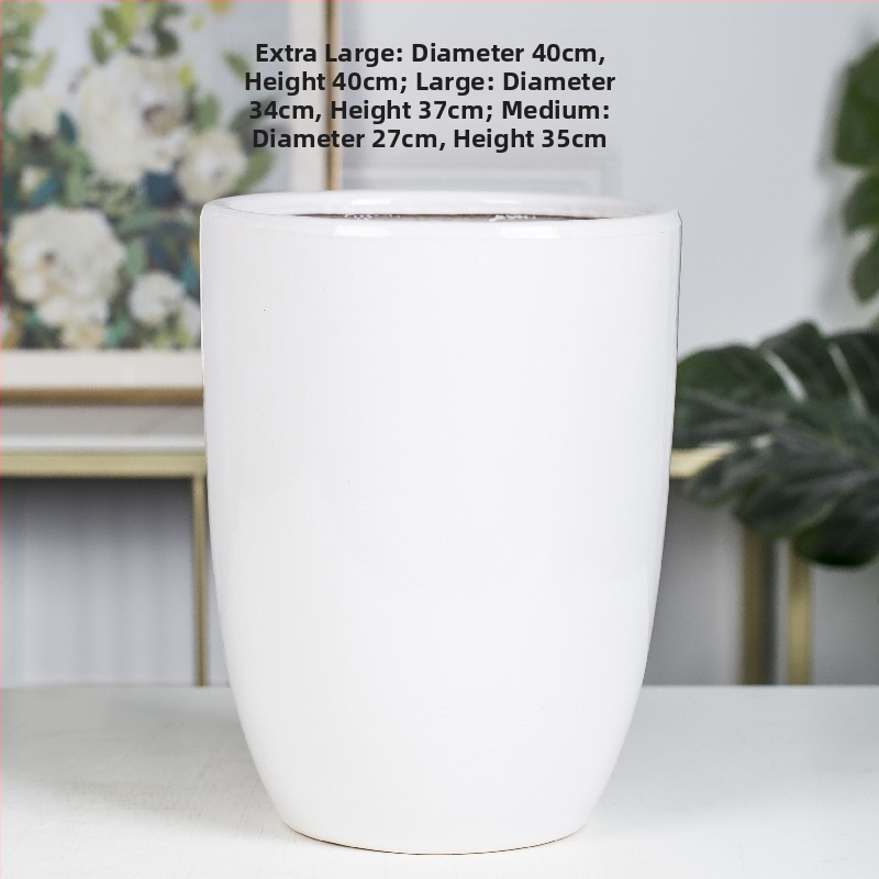 Keramiskais puķu pods Extra Large, Melns–Balts, Stāvošs uz grīdas, Vienkāršs stils, Mājas dārzkopība