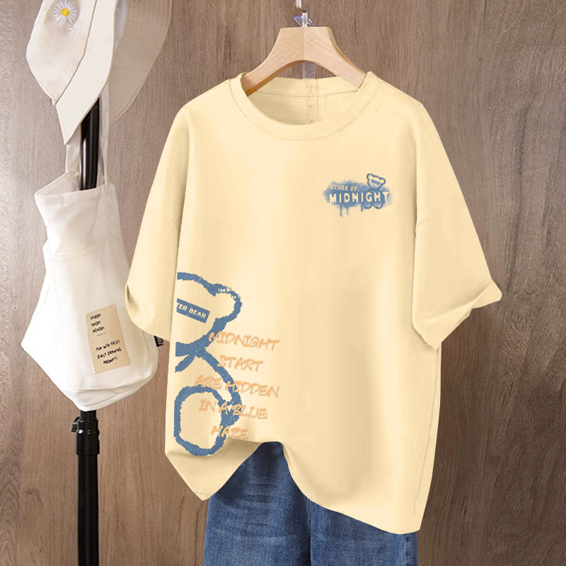 Ženski T-shirt od 100% pamuka s kratkim rukavima, plus size, ležerni kroj, okrugli izrez, otisak, ljeto 2026