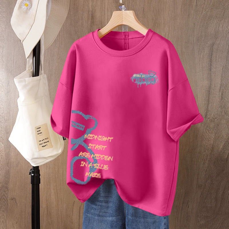 Ženski T-shirt od 100% pamuka s kratkim rukavima, plus size, ležerni kroj, okrugli izrez, otisak, ljeto 2026