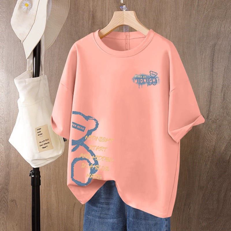 Ženski T-shirt od 100% pamuka s kratkim rukavima, plus size, ležerni kroj, okrugli izrez, otisak, ljeto 2026